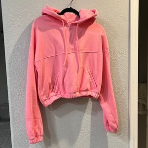 Alo Yoga Pink Stadium Quarter-Zip Hooded Sweatshirt